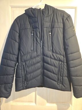 Guess Navy Blue Quilted Hooded Puffer Jacket - Men